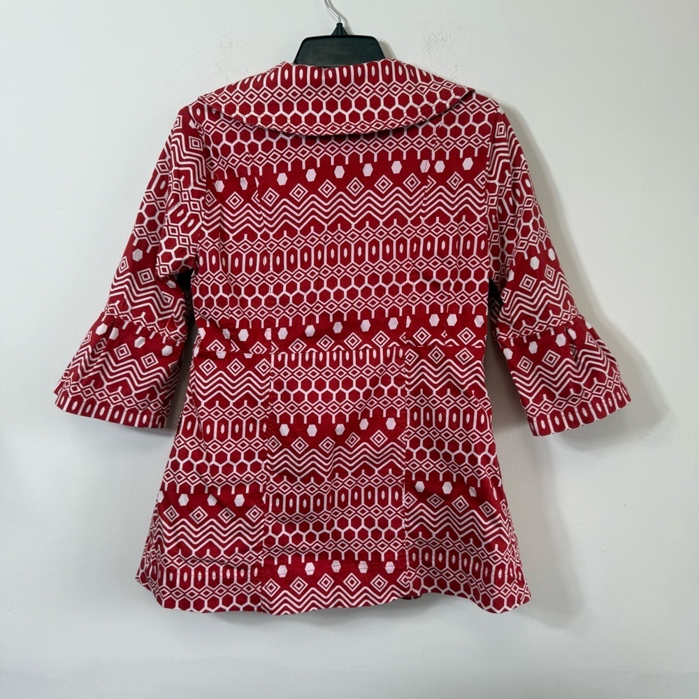 Eden Court Geo Print Peacoat Mod Retro Bell Sleeve Jacket Medium - Picture 8 of 8